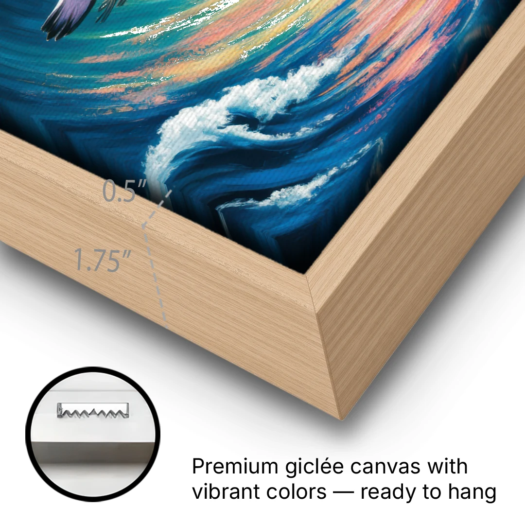 Awe-Inspiring Albatross Ascend - Oak Framed Canvas Wall Art - Gallery Wrap Corner