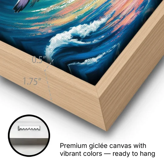 Awe-Inspiring Albatross Ascend - Oak Framed Canvas Wall Art - Gallery Wrap Corner