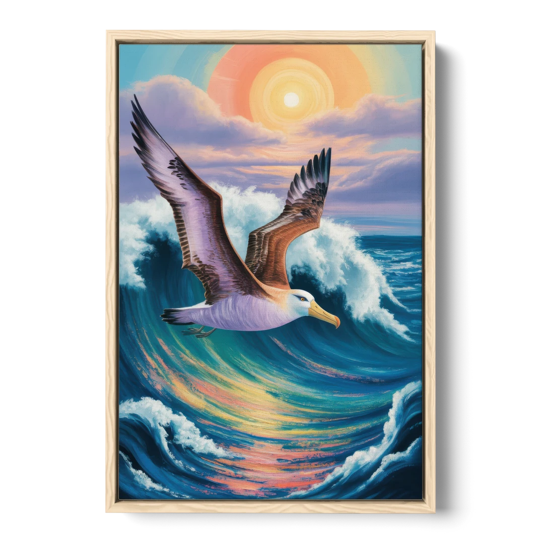 Awe-Inspiring Albatross Ascend - Oak Framed Canvas Wall Art - Front