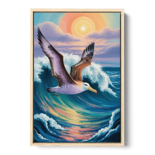 Awe-Inspiring Albatross Ascend - Oak Framed Canvas Wall Art - Front