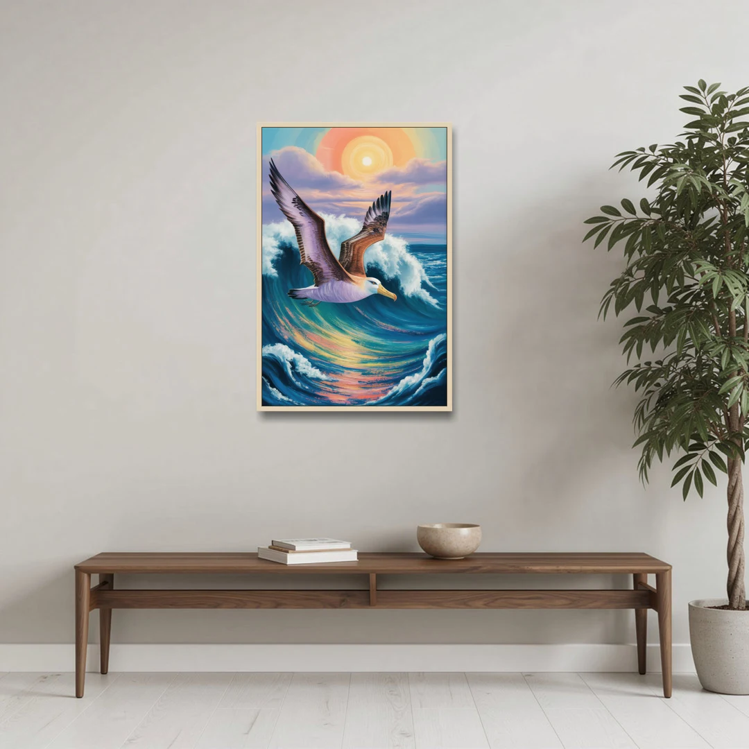 Awe-Inspiring Albatross Ascend - Oak Framed Canvas Wall Art - Coffee Table - 24x36