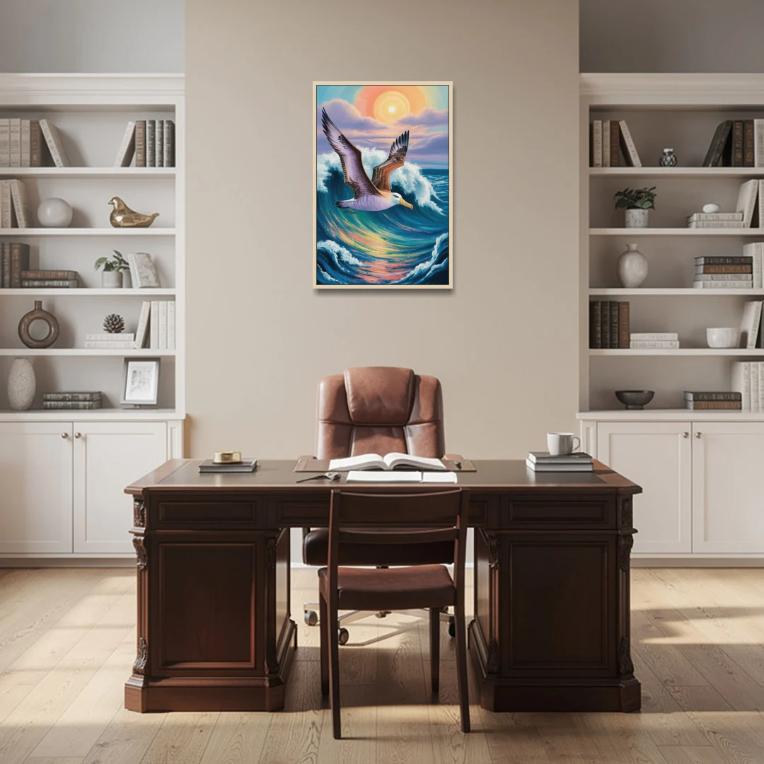 Awe-Inspiring Albatross Ascend - Oak Framed Canvas Wall Art - Office - 24x36