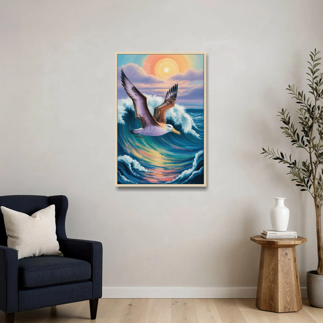 Awe-Inspiring Albatross Ascend - Oak Framed Canvas Wall Art - Sofa - 24x36