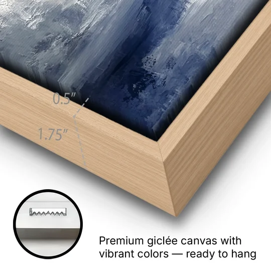 Azure Veil I - Oak Framed Canvas Wall Art - Gallery Wrap Corner