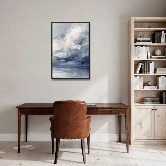 Azure Veil II - Black Framed Canvas Wall Art - Office - 24x36