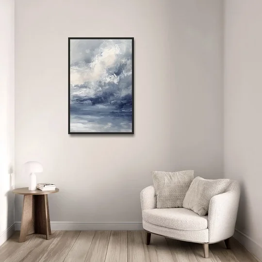 Azure Veil II - Black Framed Canvas Wall Art - Sofa - 24x36
