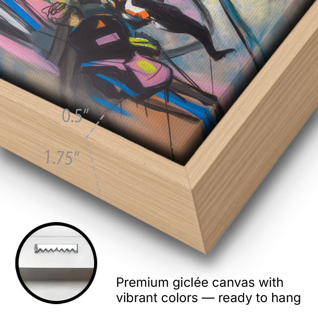 Bairro Alto Vibes - Oak Framed Canvas Wall Art - Gallery Wrap Corner