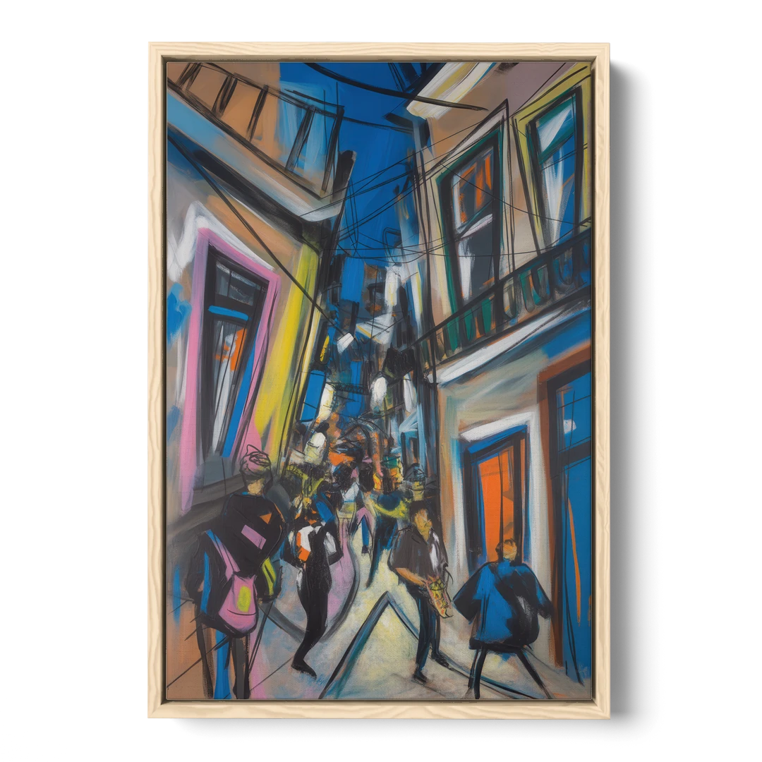 Bairro Alto Vibes - Oak Framed Canvas Wall Art - Front