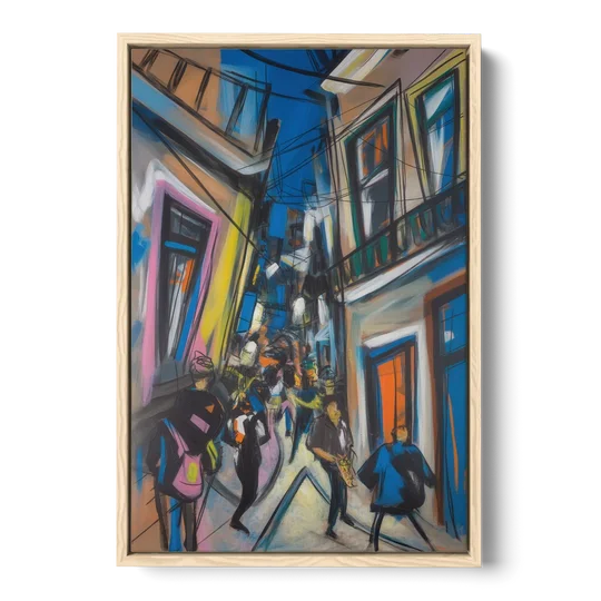 Bairro Alto Vibes - Oak Framed Canvas Wall Art - Front