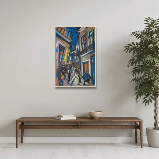 Bairro Alto Vibes - Oak Framed Canvas Wall Art - Coffee Table - 24x36