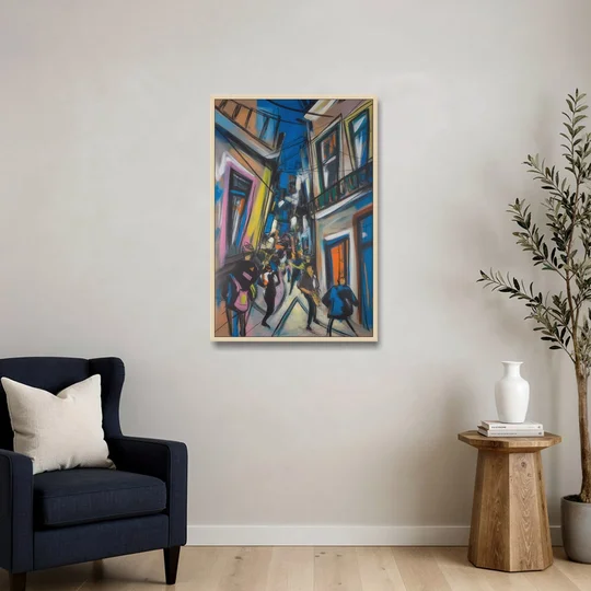 Bairro Alto Vibes - Oak Framed Canvas Wall Art - Sofa - 24x36