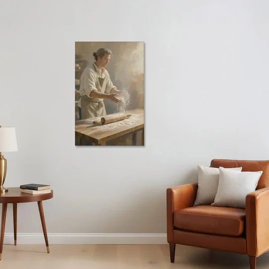 Bakery Decor Flour Toss Over the Rolling Pin - Canvas Wall Art - Sofa - 24x36