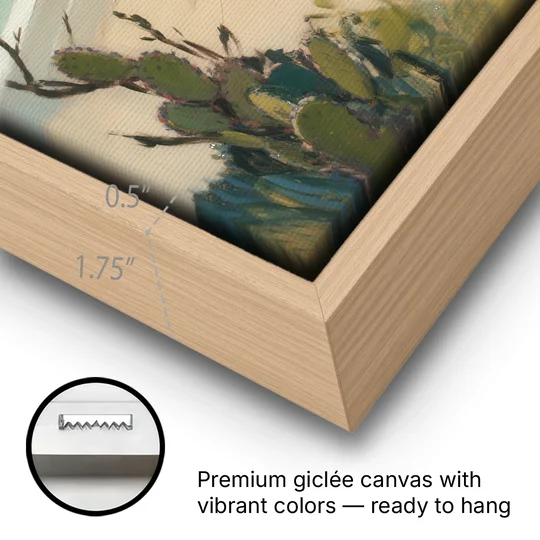 Balandra Beach Bay - Oak Framed Canvas Wall Art - Gallery Wrap Corner