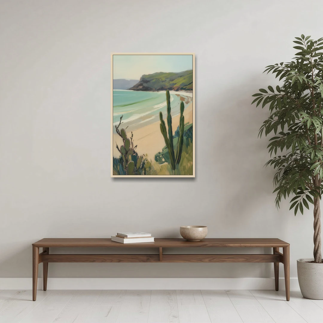Balandra Beach Bay - Oak Framed Canvas Wall Art - Coffee Table - 24x36