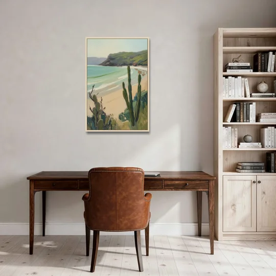 Balandra Beach Bay - Oak Framed Canvas Wall Art - Office - 24x36
