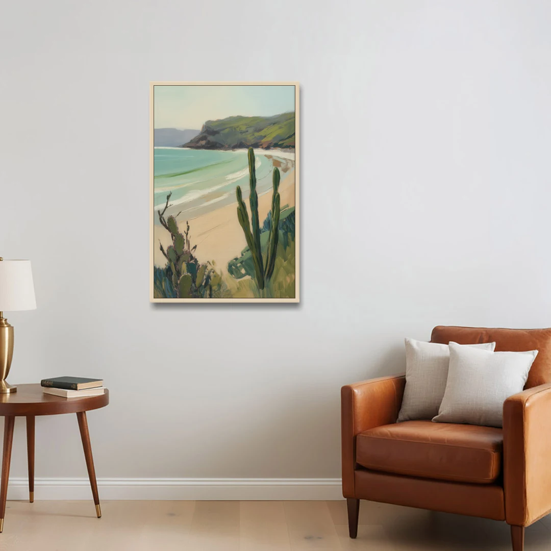 Balandra Beach Bay - Oak Framed Canvas Wall Art - Sofa - 24x36
