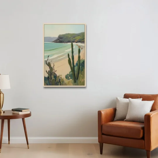 Balandra Beach Bay - Oak Framed Canvas Wall Art - Sofa - 24x36