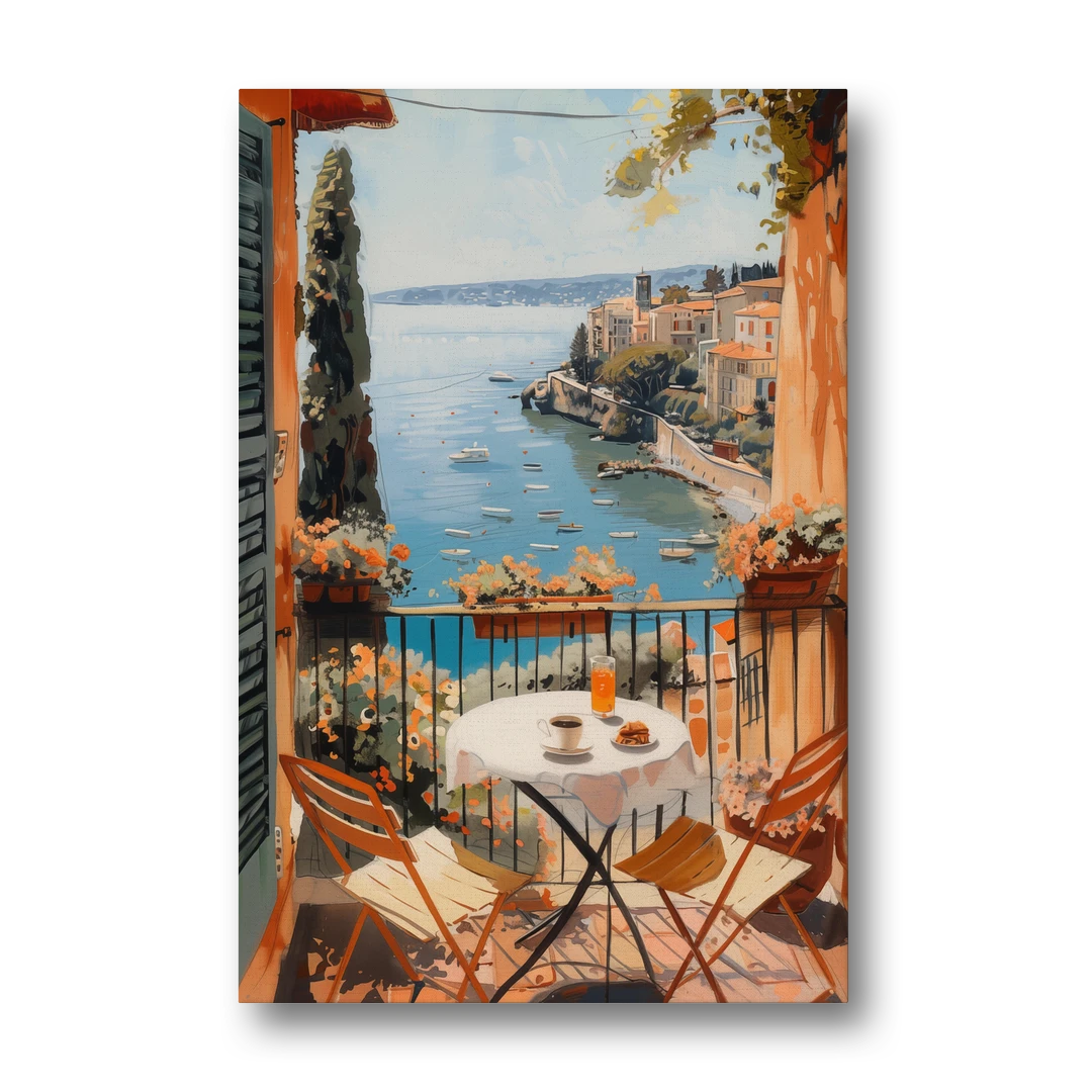 Balcony Painting Over an Italian Bay - Canvas Wall Art - Front