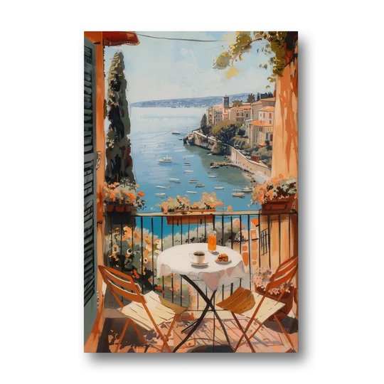 Balcony Painting Over an Italian Bay - Canvas Wall Art - Front