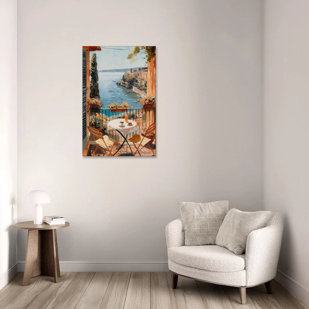 Balcony Painting Over an Italian Bay - Canvas Wall Art - Sofa - 24x36