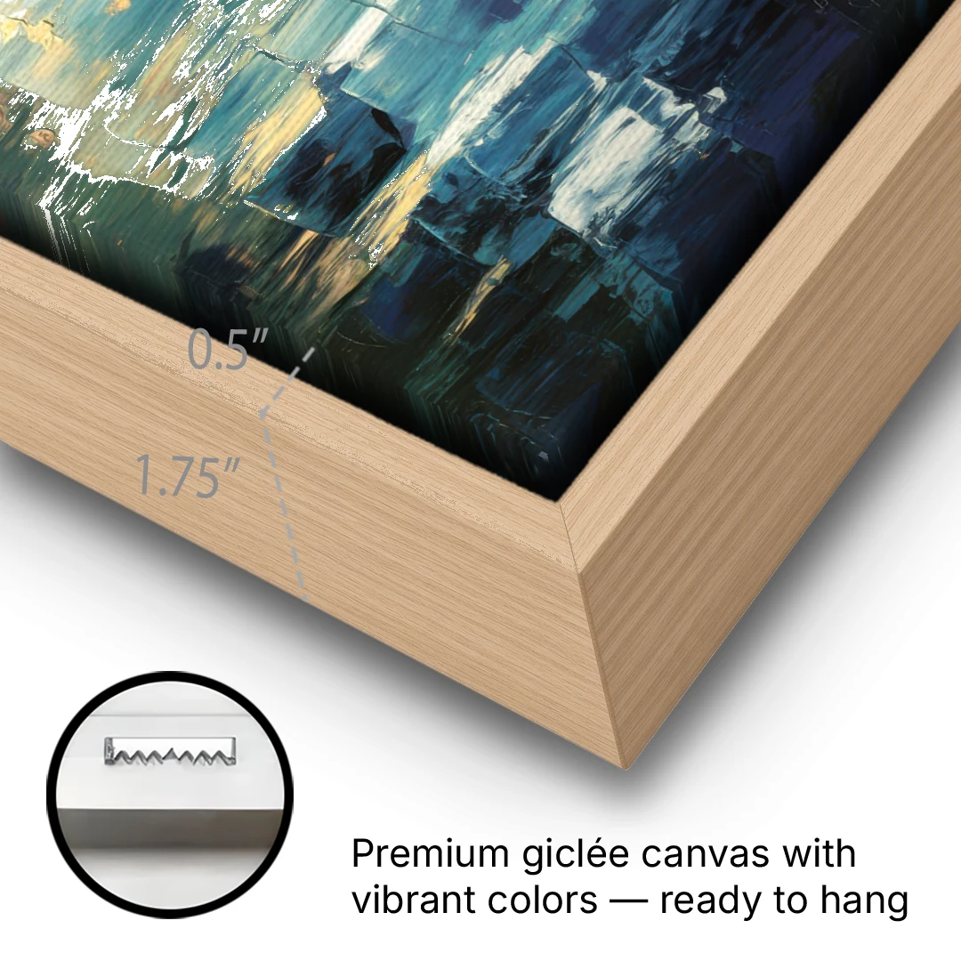 Baltimore Harbor Nightscape - Oak Framed Canvas Wall Art - Gallery Wrap Corner