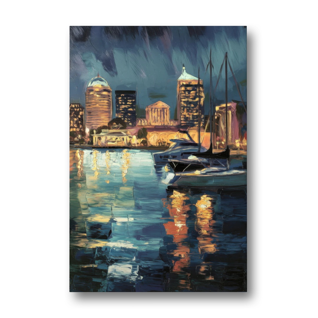 Baltimore Harbor Nightscape - Canvas Wall Art - Front