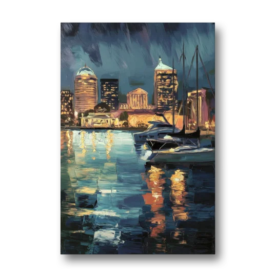Baltimore Harbor Nightscape - Canvas Wall Art - Front