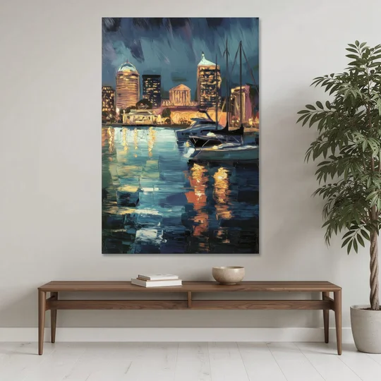 Baltimore Harbor Nightscape - Canvas Wall Art - Coffee Table - 40x60