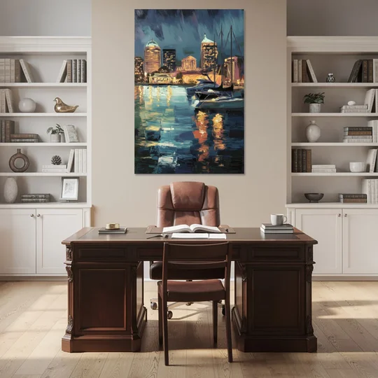 Baltimore Harbor Nightscape - Canvas Wall Art - Office - 40x60