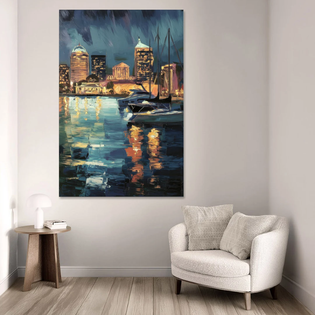Baltimore Harbor Nightscape - Canvas Wall Art - Sofa - 40x60