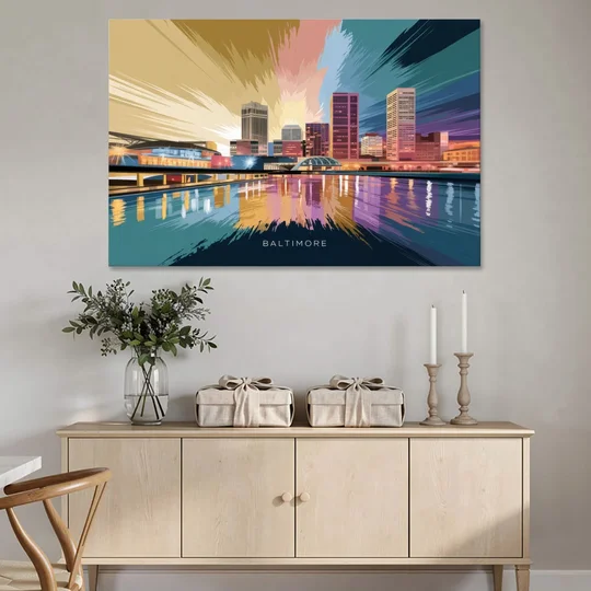 Baltimore Iconic Skyline - Canvas Wall Art - Coffee Table - 60x40