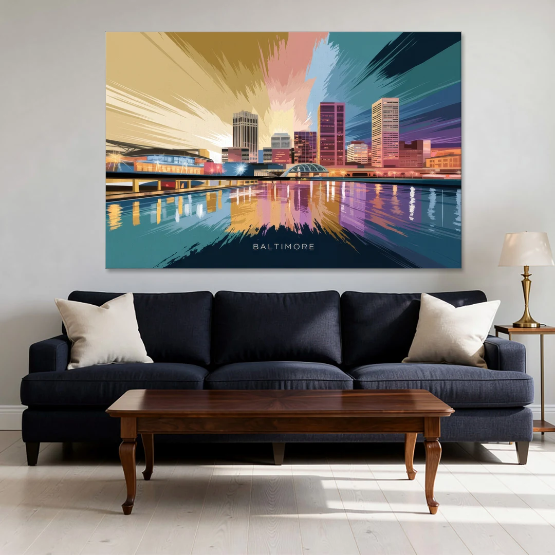 Baltimore Iconic Skyline - Canvas Wall Art - Sofa - 60x40