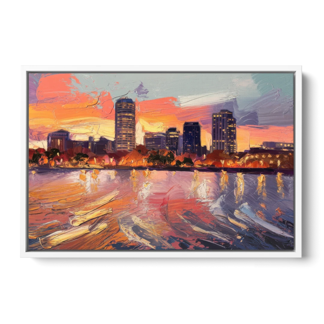 Baltimore Inner Harbor Sunset - White Framed Canvas Wall Art - Front
