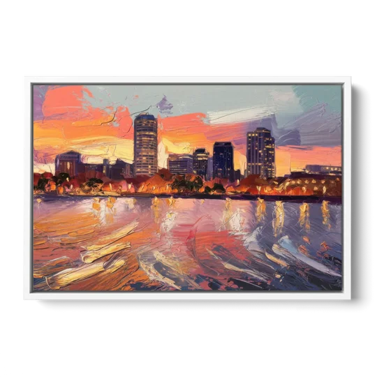 Baltimore Inner Harbor Sunset - White Framed Canvas Wall Art - Front