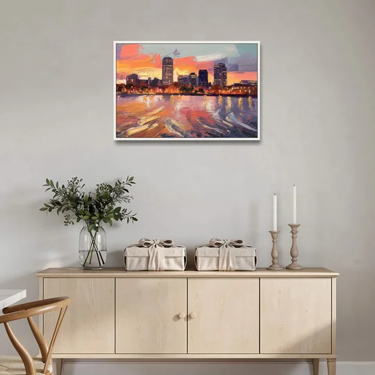 Baltimore Inner Harbor Sunset - White Framed Canvas Wall Art - Coffee Table - 36x24