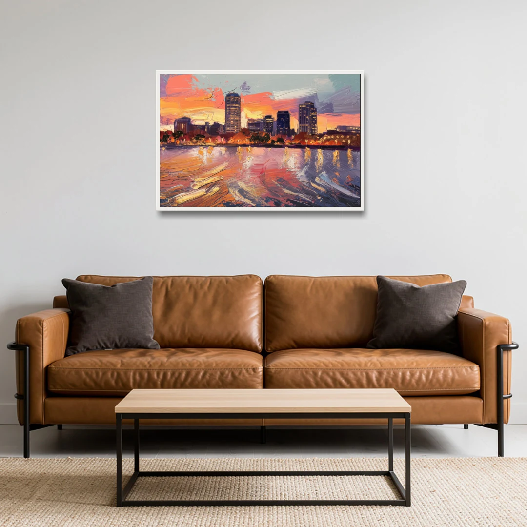 Baltimore Inner Harbor Sunset - White Framed Canvas Wall Art - Sofa - 36x24