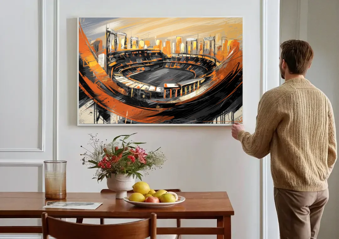 Baltimore Orioles Team Spirit canvas wall art above a dining table