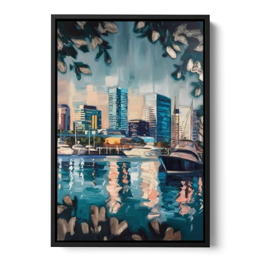 Baltimore Scenic Harbor Views - Black Framed Canvas Wall Art - Front