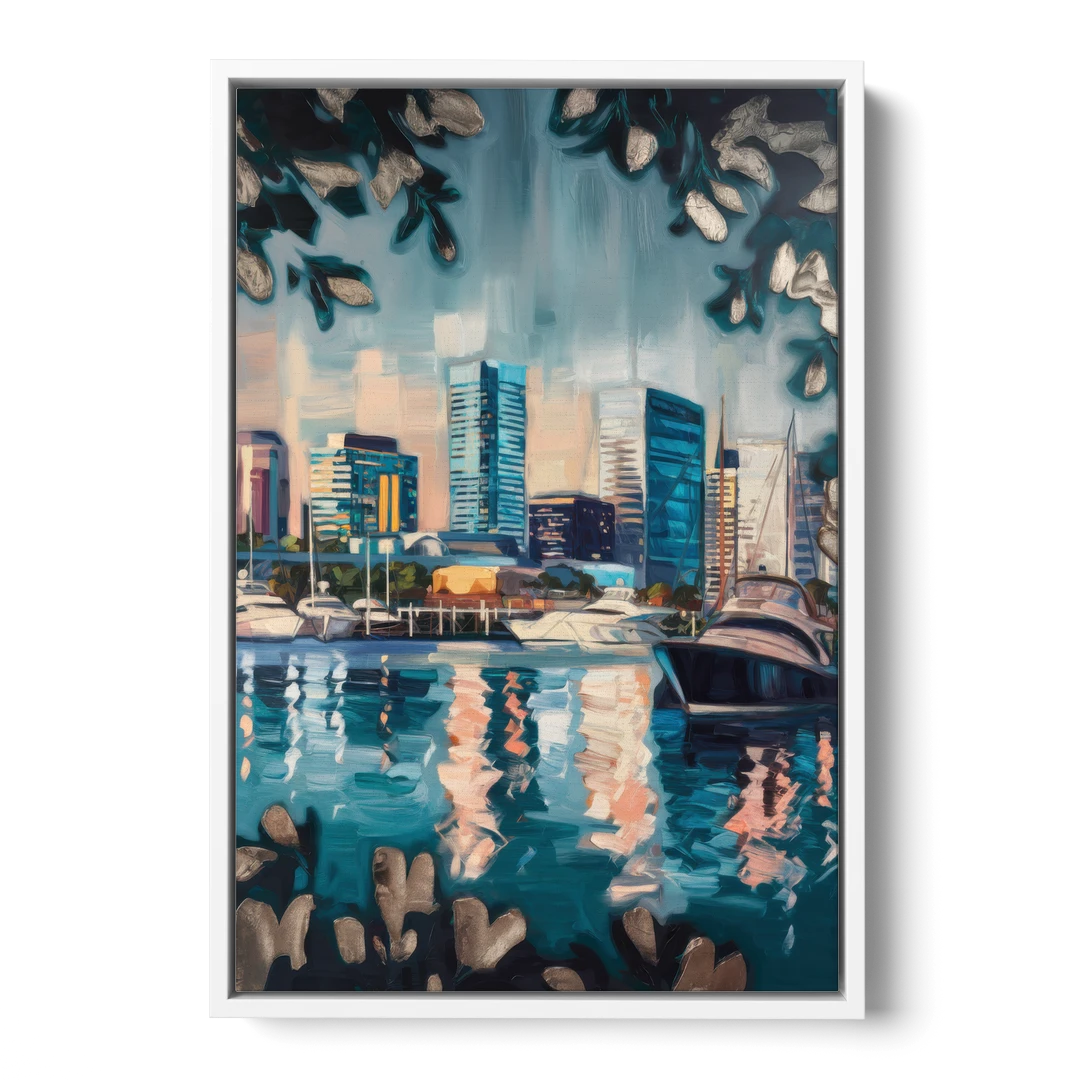 Baltimore Scenic Harbor Views - White Framed Canvas Wall Art - Front