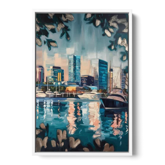 Baltimore Scenic Harbor Views - White Framed Canvas Wall Art - Front