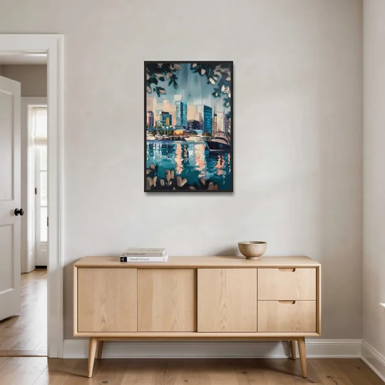 Baltimore Scenic Harbor Views - Black Framed Canvas Wall Art - Coffee Table - 24x36