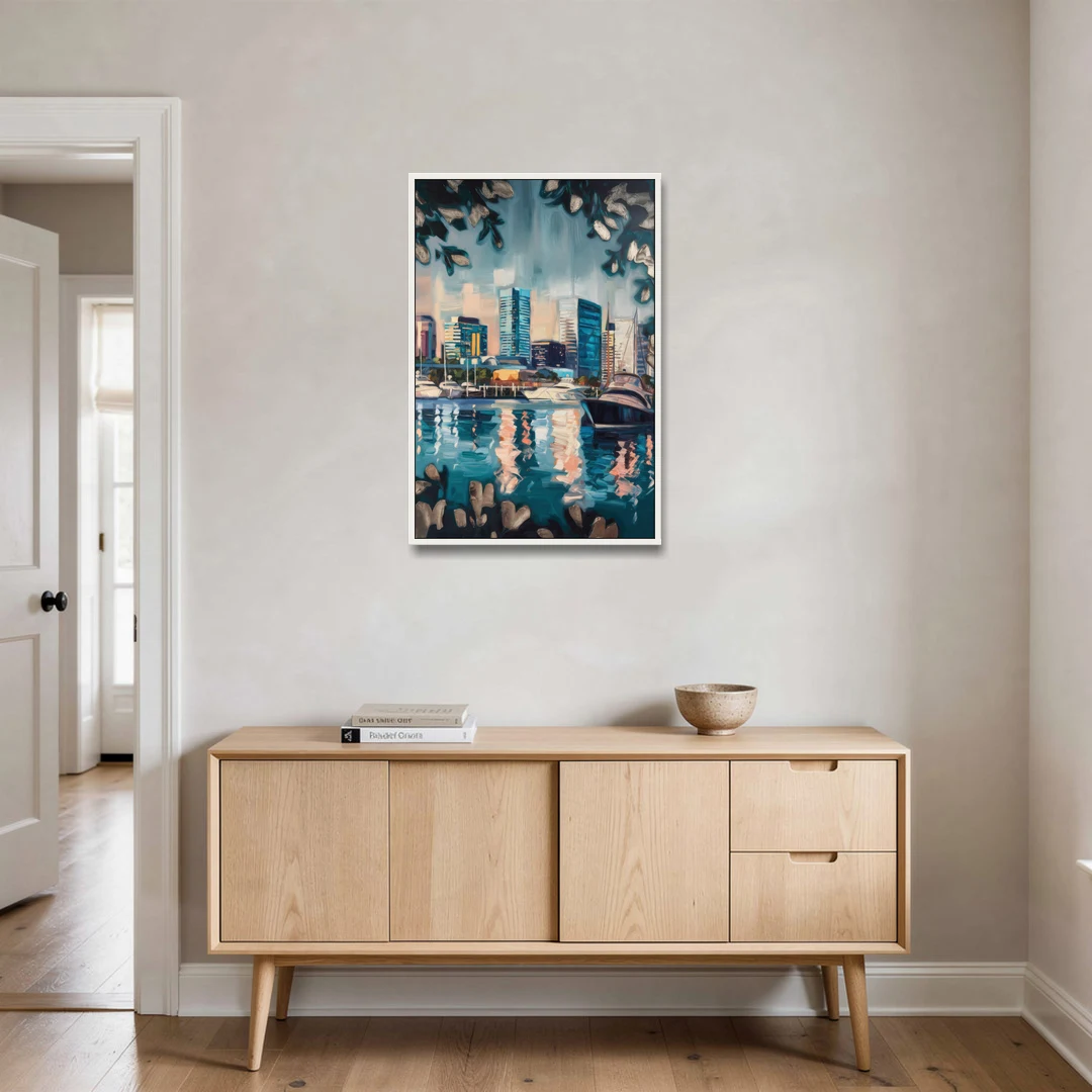 Baltimore Scenic Harbor Views - White Framed Canvas Wall Art - Coffee Table - 24x36