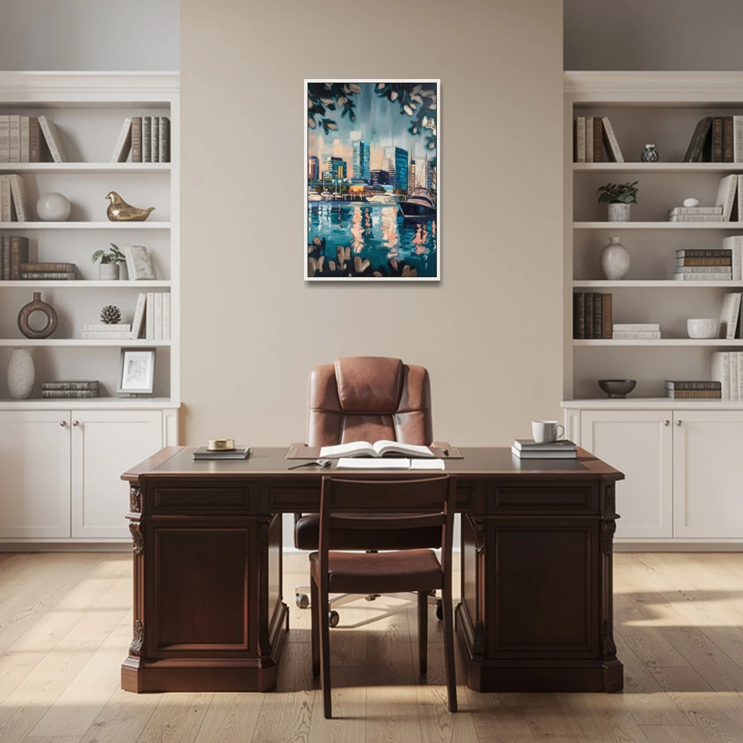 Baltimore Scenic Harbor Views - White Framed Canvas Wall Art - Office - 24x36