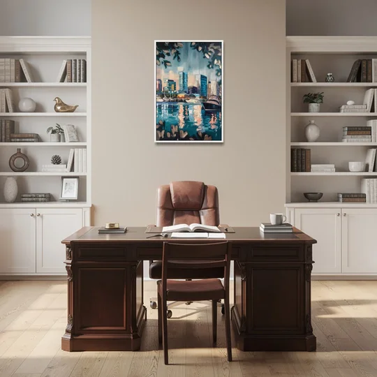 Baltimore Scenic Harbor Views - White Framed Canvas Wall Art - Office - 24x36