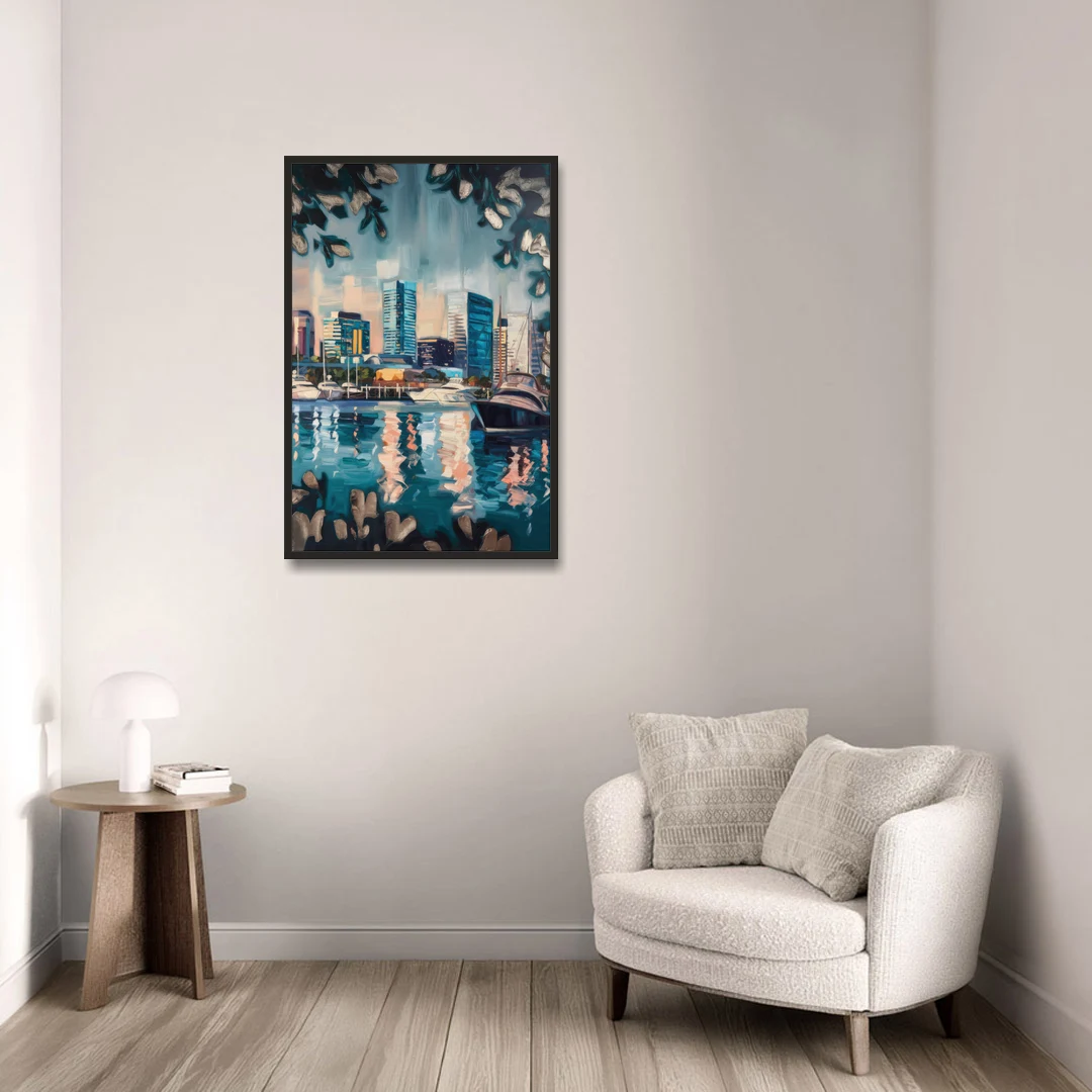 Baltimore Scenic Harbor Views - Black Framed Canvas Wall Art - Sofa - 24x36