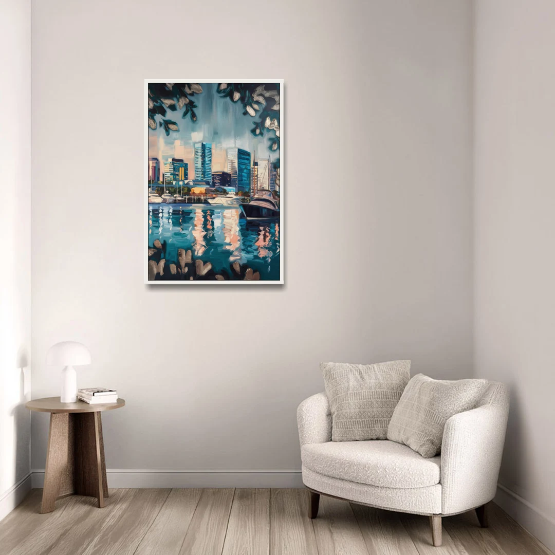 Baltimore Scenic Harbor Views - White Framed Canvas Wall Art - Sofa - 24x36