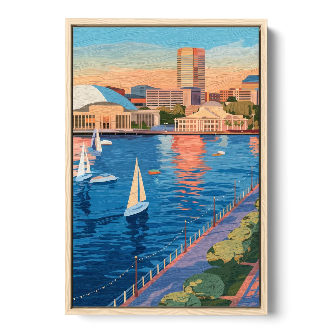 Baltimore Waterfront Charm - Oak Framed Canvas Wall Art - Front