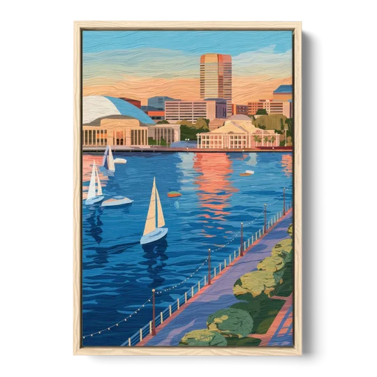 Baltimore Waterfront Charm - Oak Framed Canvas Wall Art - Front