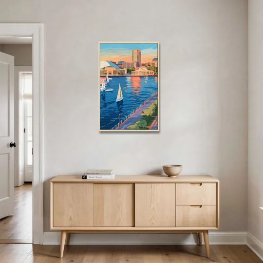 Baltimore Waterfront Charm - Oak Framed Canvas Wall Art - Coffee Table - 24x36