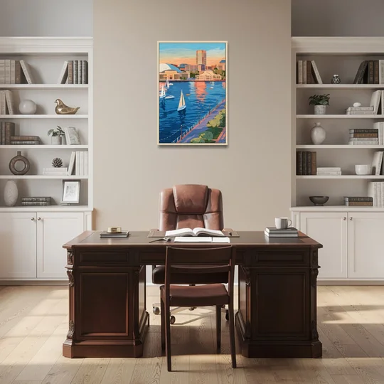 Baltimore Waterfront Charm - Oak Framed Canvas Wall Art - Office - 24x36